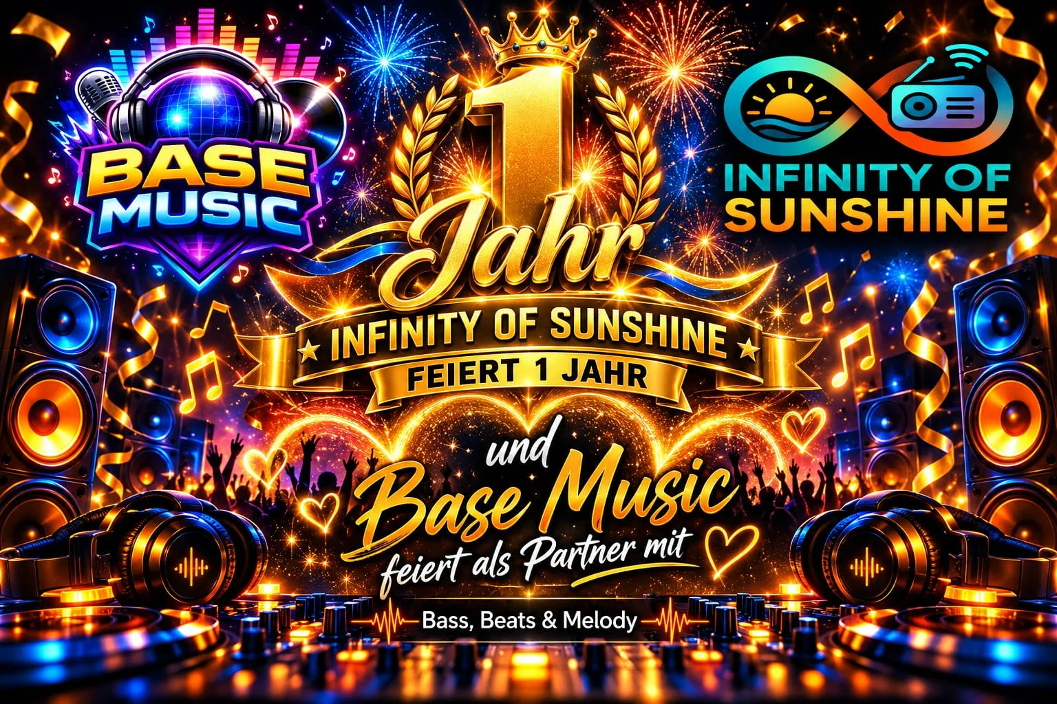 Unser Partner Infinity of Sunshine feiert Geburtstag Base Music feiert mit Tag 1